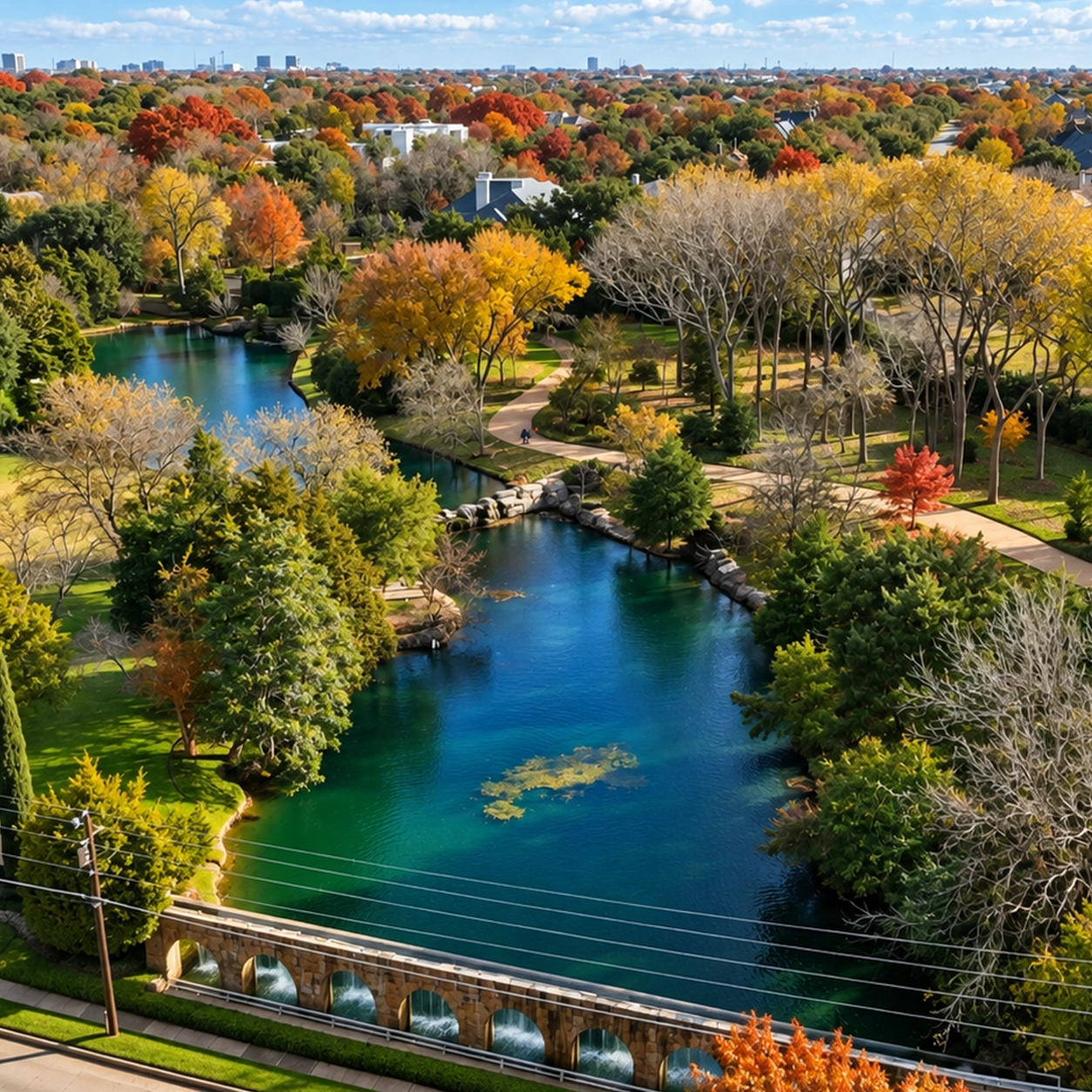 Wooded creek and pond in Preston Hollow, TX