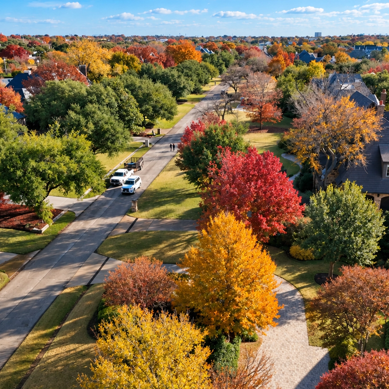 Tree-lined residential street in Preston Hollow, TX