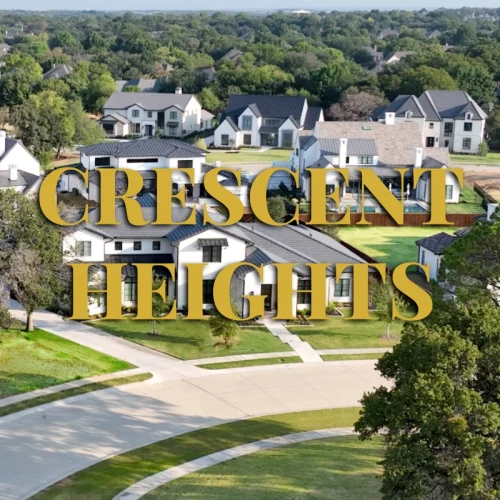 Crescent Heights Southlake luxury homes aerial with modern architecture and landscaped streets